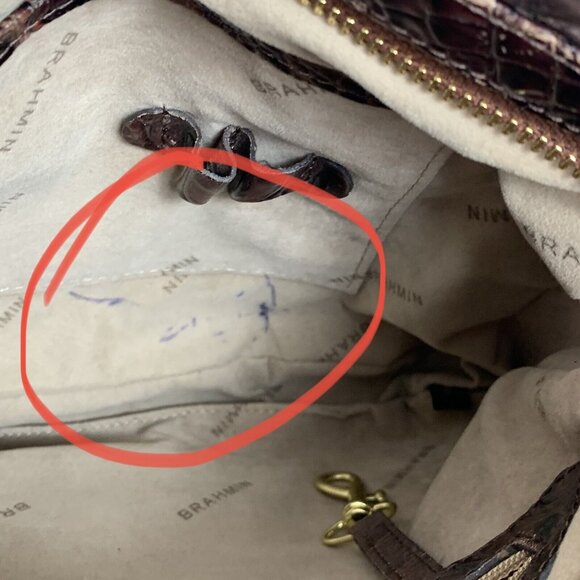 Brahmin Crossbody Purse Brown Quilted Faux? Leather Strap Gold Hardware Zip FLAW - Picture 10 of 12